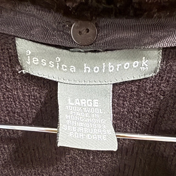 Elegant Brown Cardigan Coatigan 100% Wool w Removable Faux Fur Collar pockets - Picture 5 of 8